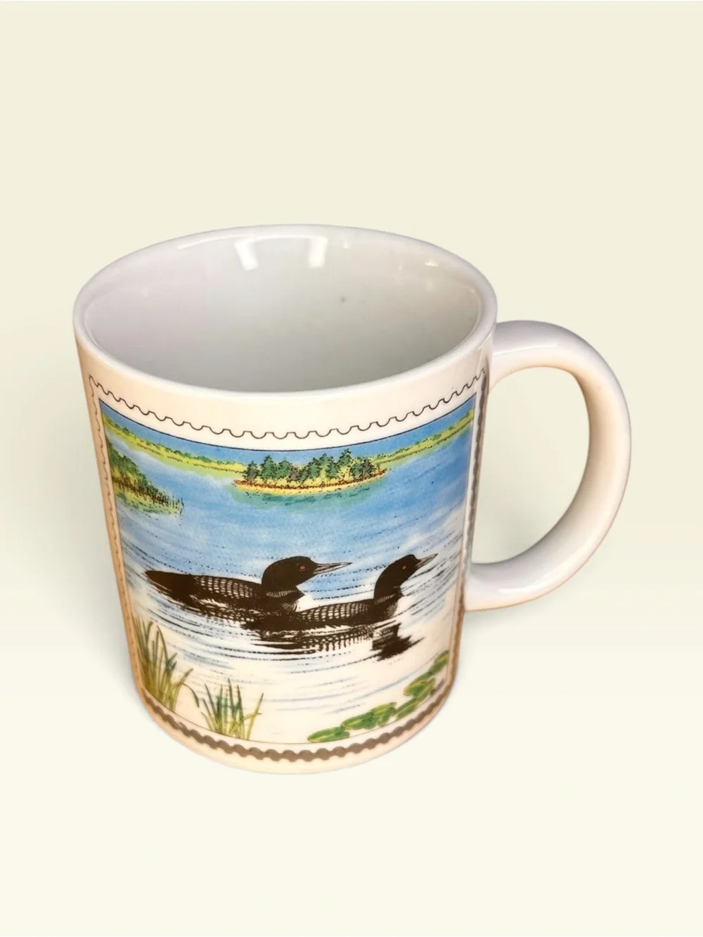 Vintage Common Loons Coffee Mug White Ceramic Duck Bird Cup
